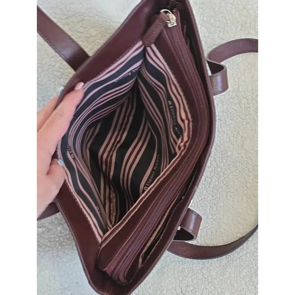 Etienne Aigner Burgundy Leather Tote Shoulder Bag Double Handle Retro Y2K Style